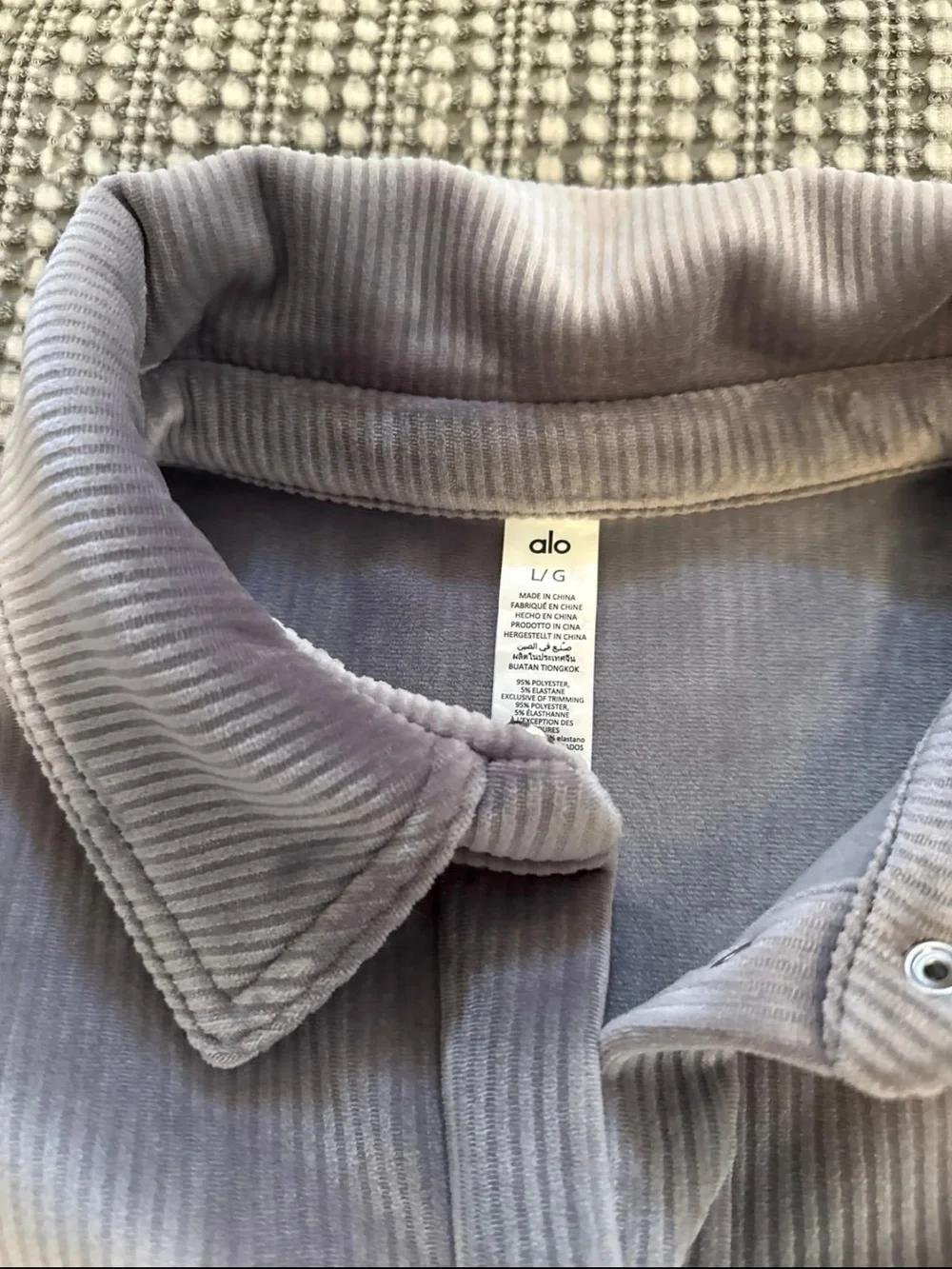 Alo Ribbed Velour Mountain Side Shacket - Fog size Large NWOT